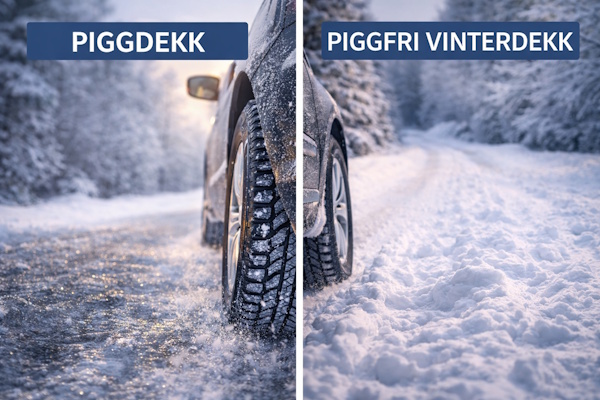 Sammenligning av piggdekk og piggfrie vinterdekk på snødekt og isete vei i Norge