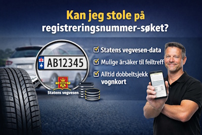 Person som bruker registreringsnummer-s&oslash;k for &aring; finne riktige dekk til bilen sin